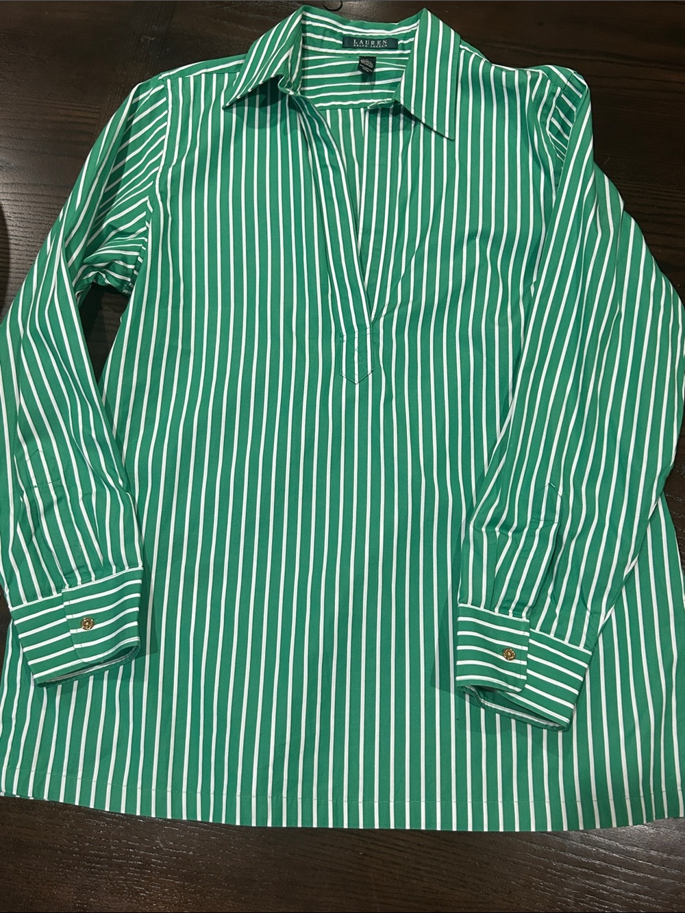 Lauren Ralph Lauren Green Stripe Popover Shirt
